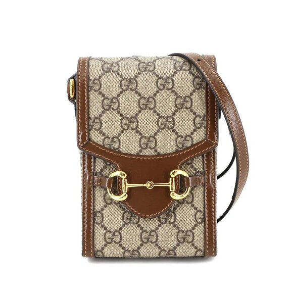 GUCCI Horsebit 1955 Mini Shoulder Bag GG Supreme Canvas Leather Beige 90289287 - Picture 1 of 10